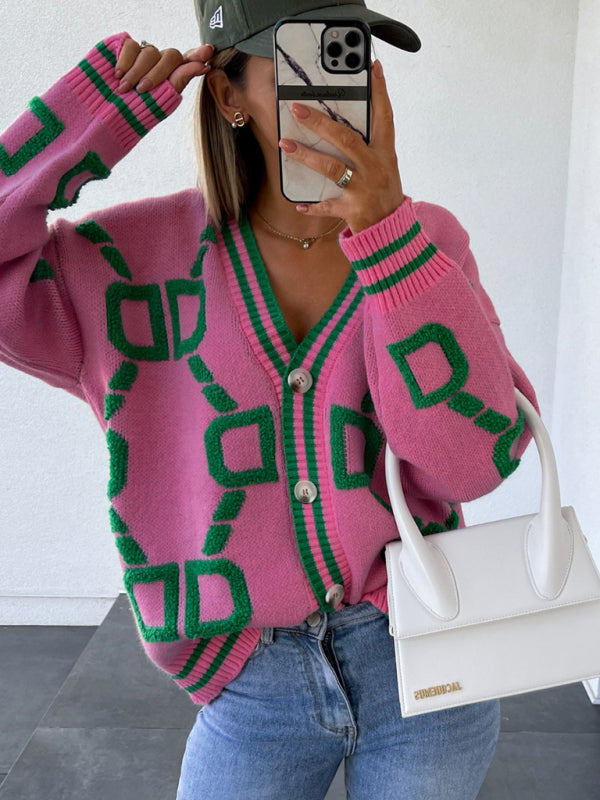Gilet en maille contrastée à simple boutonnage et manches tombantes 