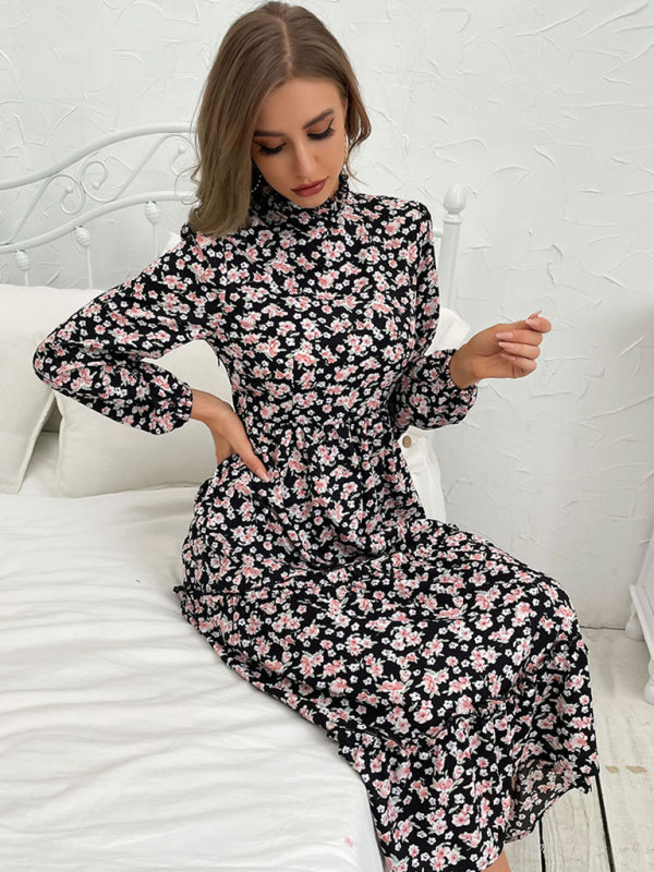 Damen-Strickkleid mit Blumenmuster und langen Ärmeln 