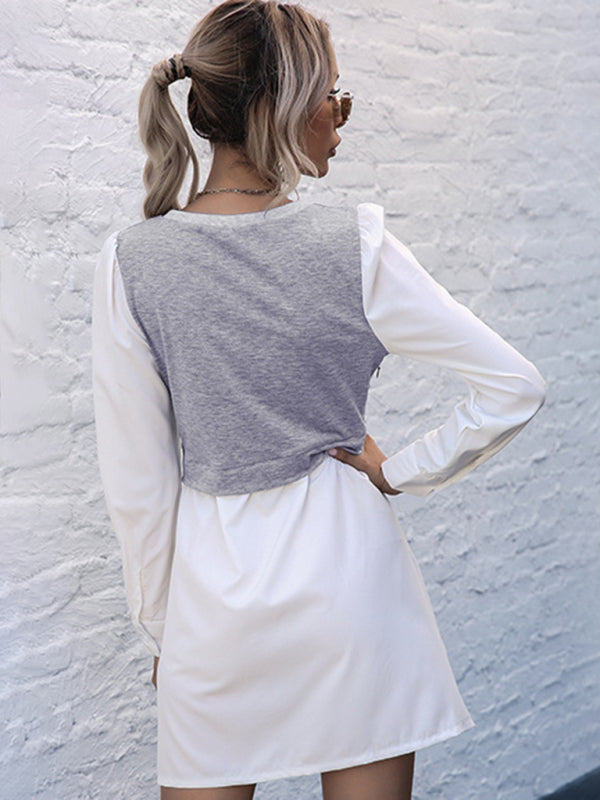 Lässiges, mehrlagiges Langarmkleid mit Knöpfen 