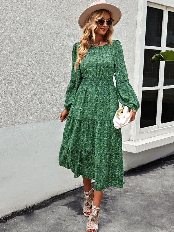 Damen-Midikleid mit Blumenmuster und langen Ärmeln 