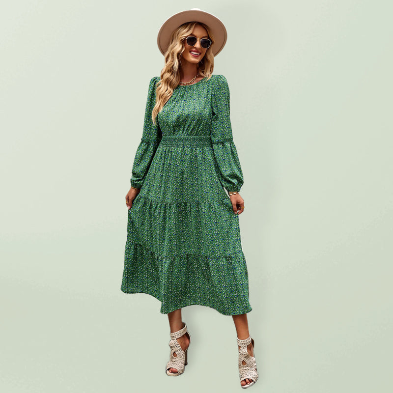 Damen-Midikleid mit Blumenmuster und langen Ärmeln 