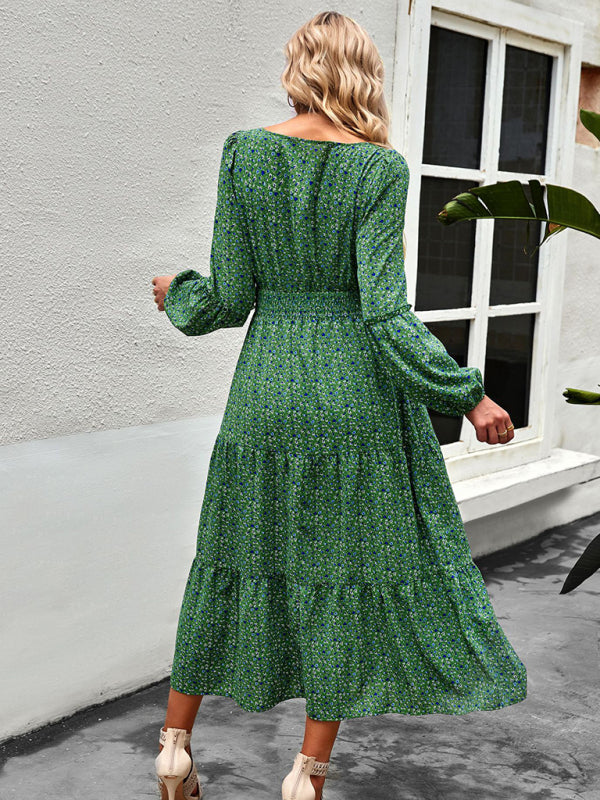 Damen-Midikleid mit Blumenmuster und langen Ärmeln 
