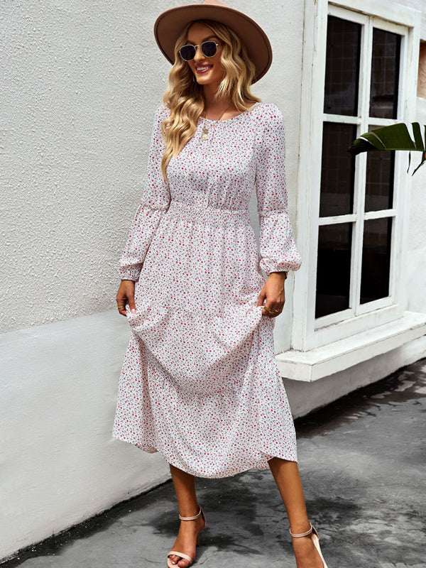 Damen-Midikleid mit Blumenmuster und langen Ärmeln 