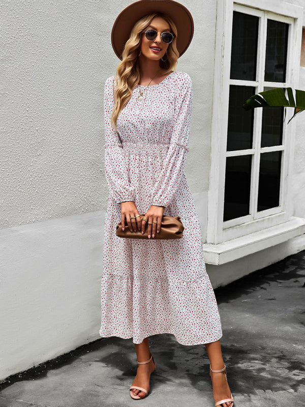 Damen-Midikleid mit Blumenmuster und langen Ärmeln 