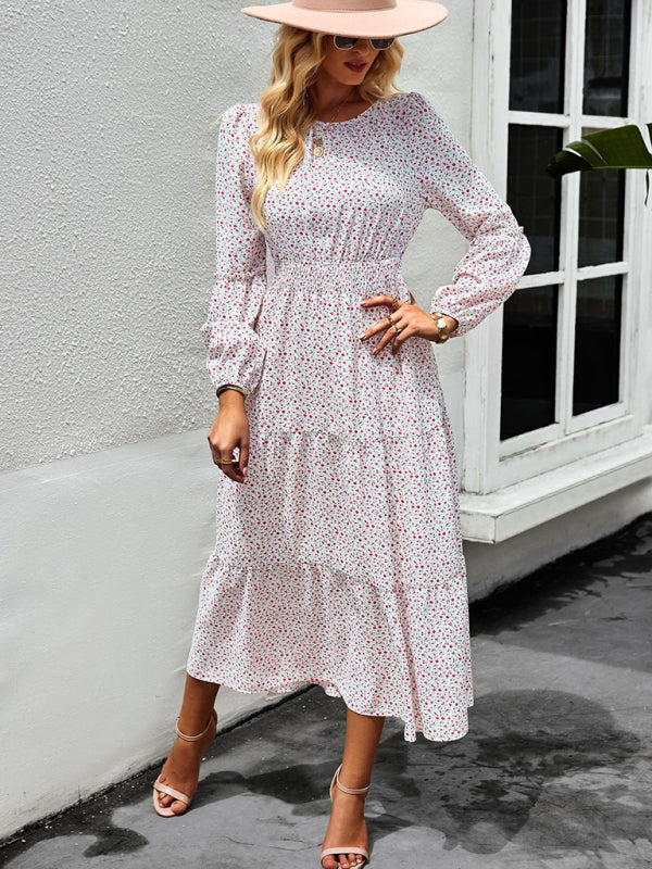Damen-Midikleid mit Blumenmuster und langen Ärmeln 
