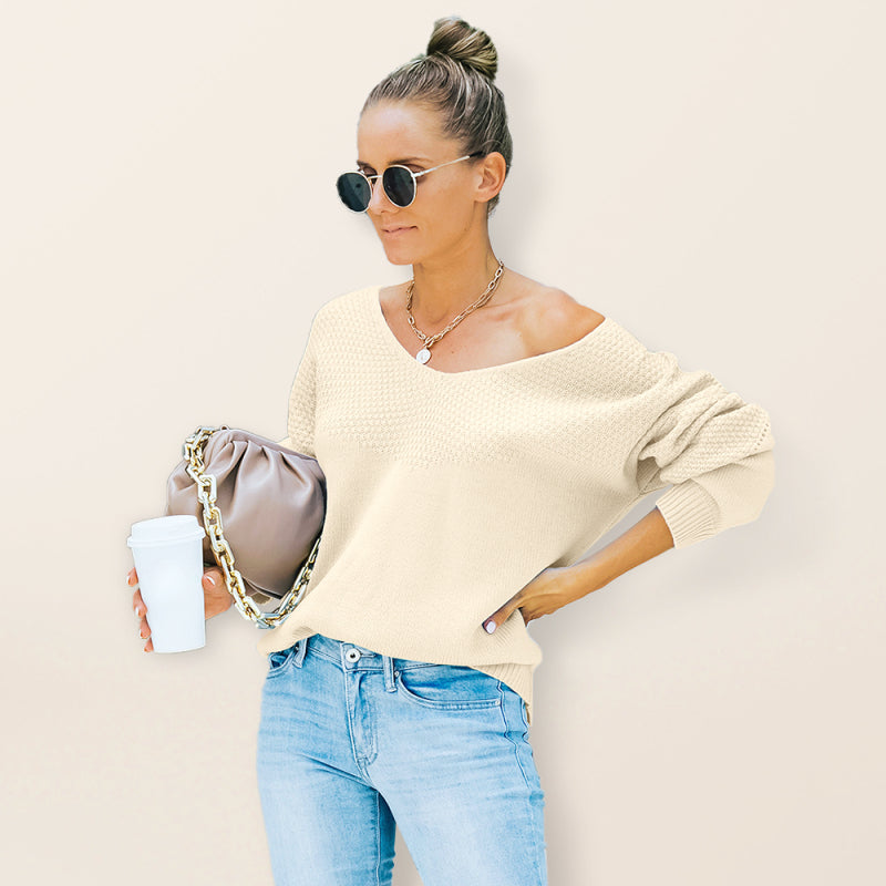 Women's V-Neck Oversized Sweater in Blue – front view