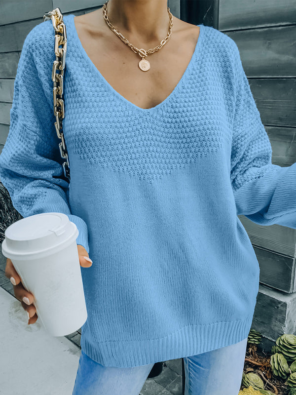 Women's V-Neck Oversized Sweater – close-up detail view