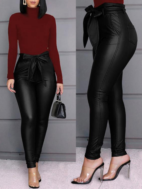 Damenmode Freizeithose aus PU-Leder (mit Gürtel) 