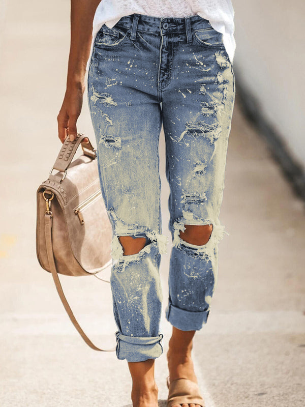 Stretch-Jeans im gewaschenen, zerrissenen Straight-Leg-Streetstyle 