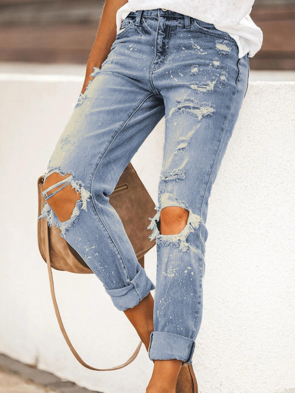 Stretch-Jeans im gewaschenen, zerrissenen Straight-Leg-Streetstyle 