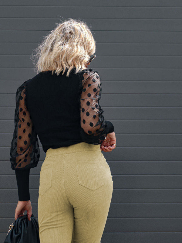 Solid Color High Waist Slim Flared Pants Corduroy High Waist Casual Pants