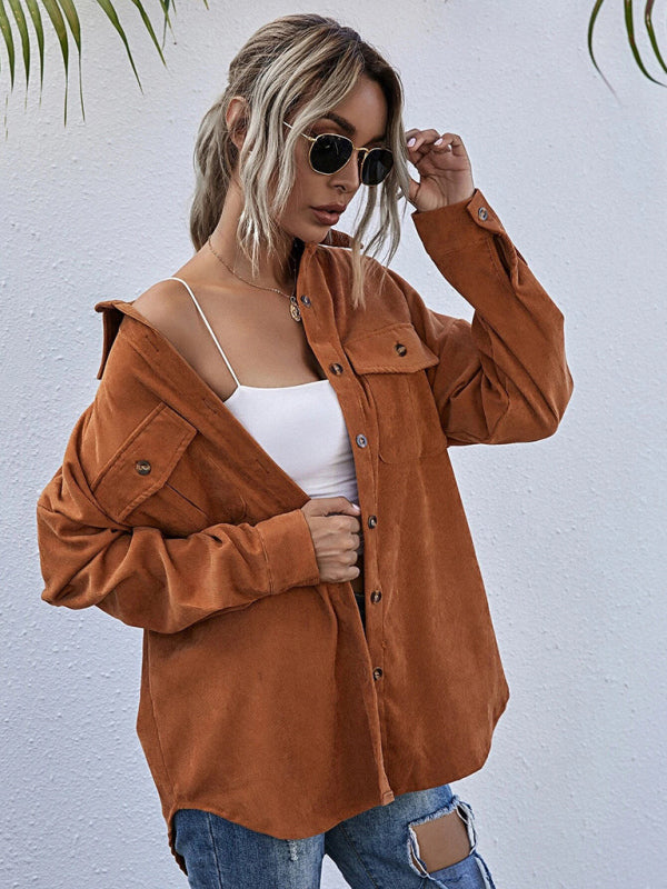 Corduroy Shirt Lapel Long Sleeve Loose Casual Jacket
