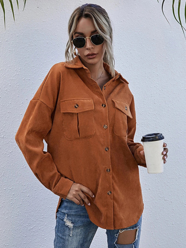 Corduroy Shirt Lapel Long Sleeve Loose Casual Jacket