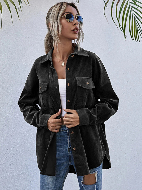 Corduroy Shirt Lapel Long Sleeve Loose Casual Jacket