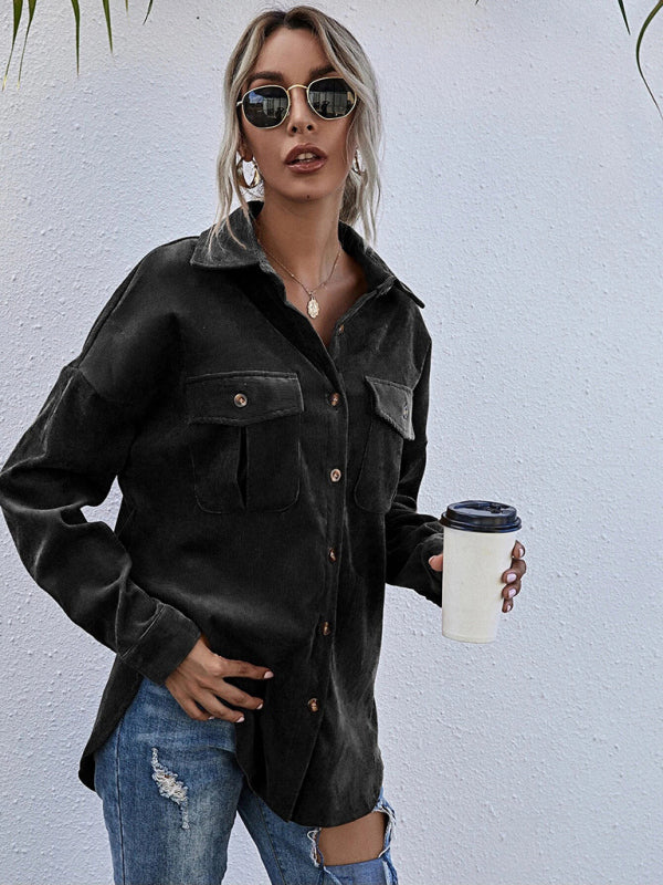 Corduroy Shirt Lapel Long Sleeve Loose Casual Jacket
