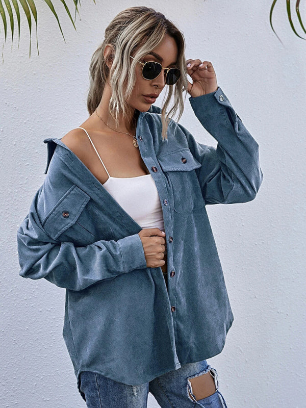 Corduroy Shirt Lapel Long Sleeve Loose Casual Jacket