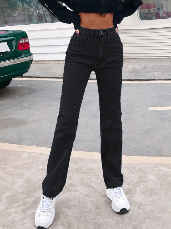 Women's high waist all-match denim straight-leg trousers - Closther