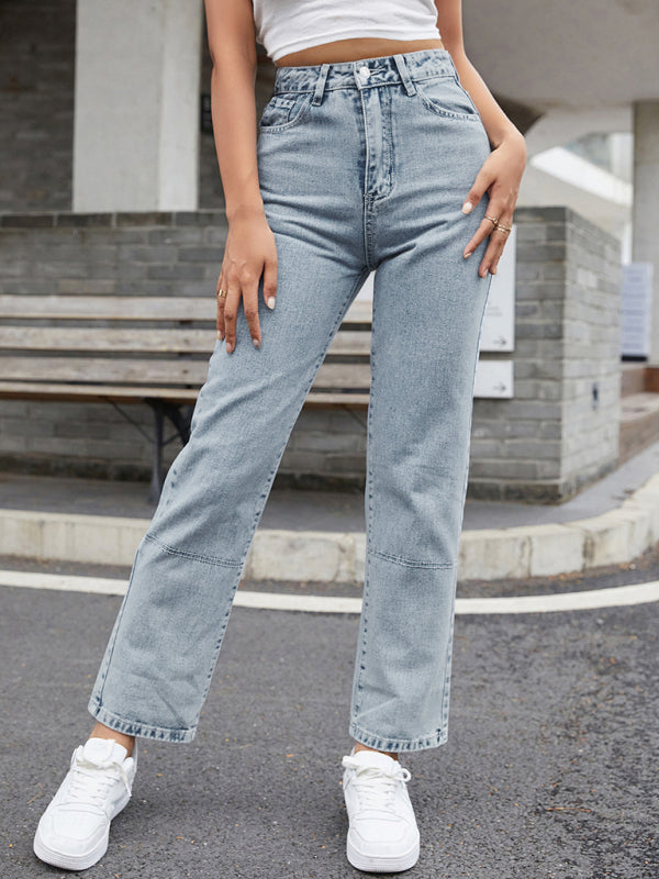 Women's high waist all-match denim straight-leg trousers - Closther