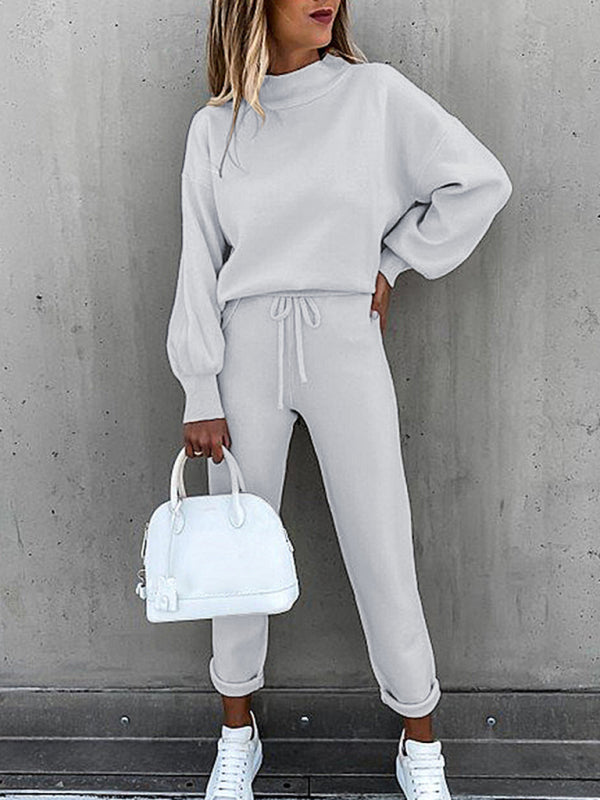 Women's Solid Color Turtleneck Long Sleeve Casual Suit