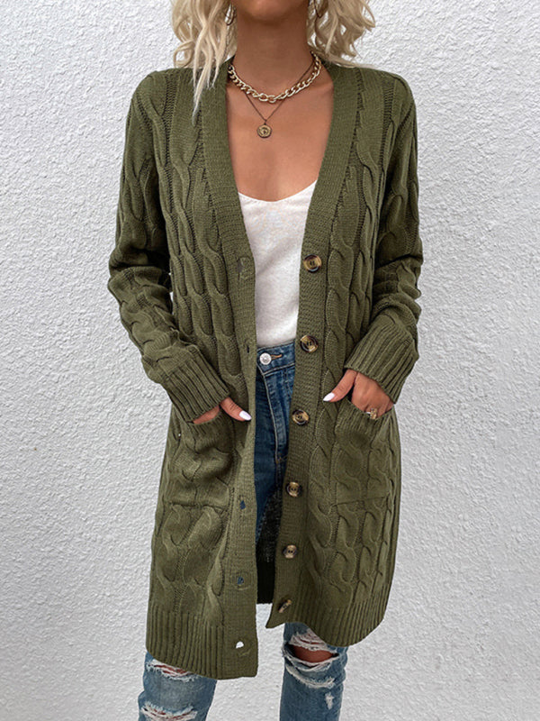 Langer Twist-Pullover, Neu eingetroffen: Gerader Cardigan mit Knopfleiste und Taschen 