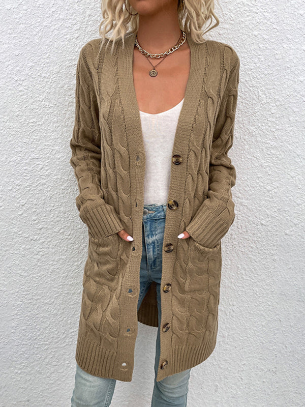 Langer Twist-Pullover, Neu eingetroffen: Gerader Cardigan mit Knopfleiste und Taschen 