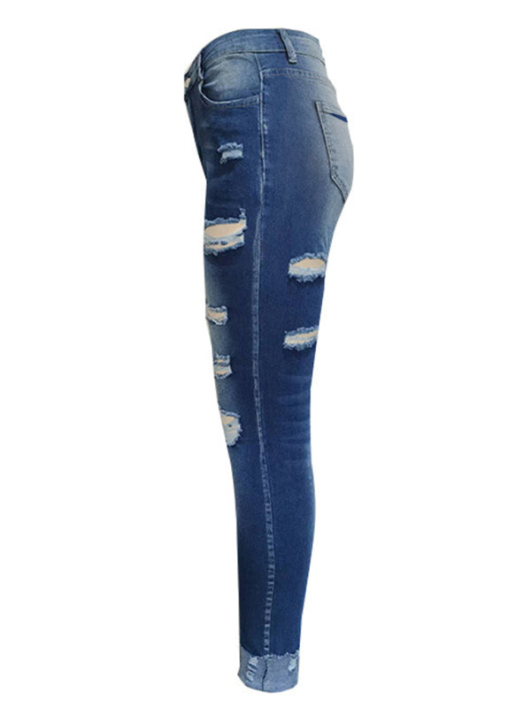 Stretch ripped denim trousers washed skinny feet tight buttocks fashion jeans for women - Closther