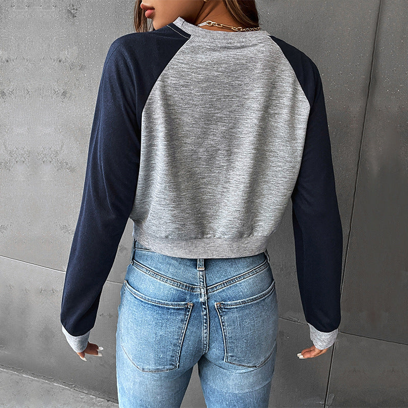 Sweat à capuche court décontracté à manches raglan en maille 