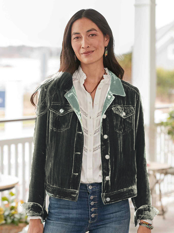 Veste cargo courte en velours doré pour femme 