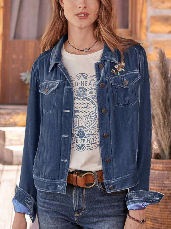 Kurze Cargojacke aus goldenem Samt für Damen 