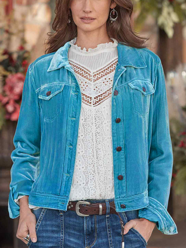 Kurze Cargojacke aus goldenem Samt für Damen 