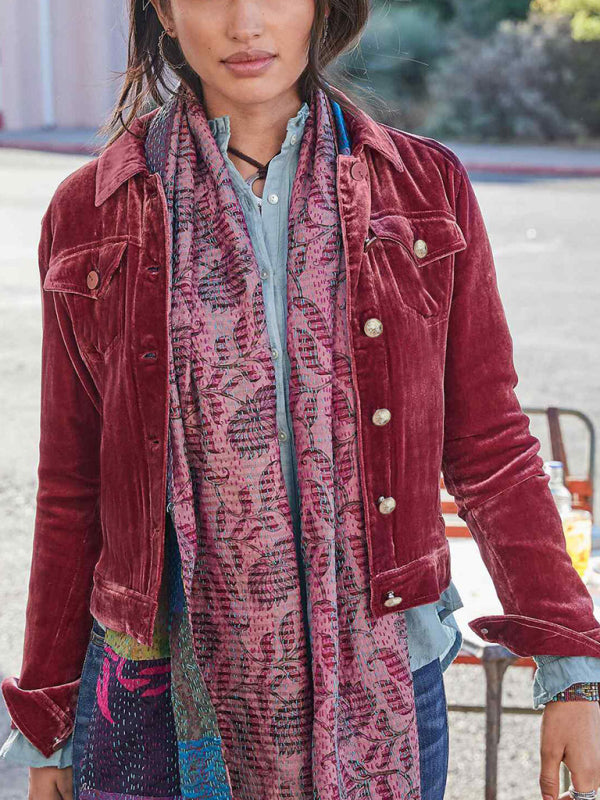 Kurze Cargojacke aus goldenem Samt für Damen 