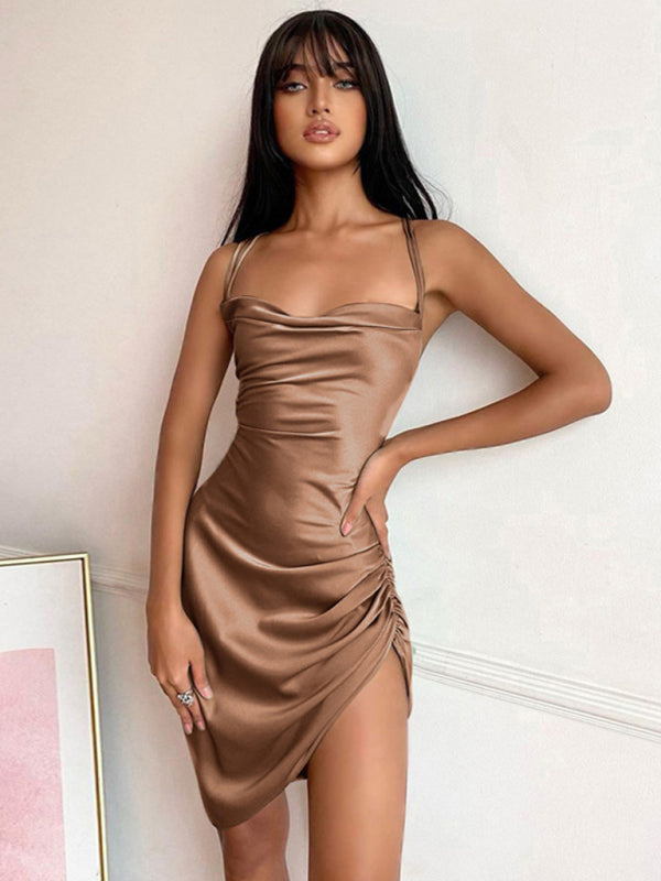Sexy Tube-Top-Kleid mit rückenfreiem Ausschnitt, hohem Bund, Trägern und Schlitz 
