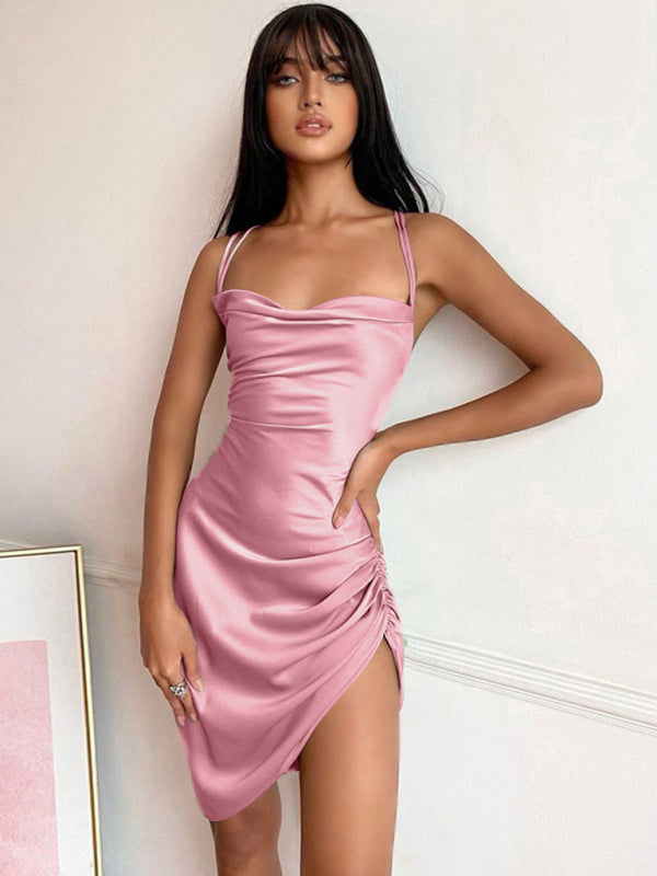 Sexy Tube-Top-Kleid mit rückenfreiem Ausschnitt, hohem Bund, Trägern und Schlitz 