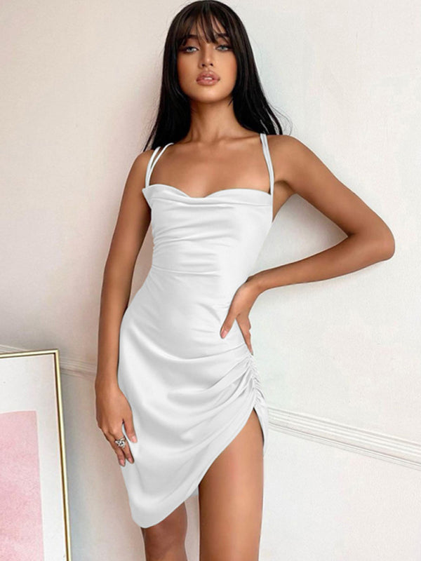 Sexy Tube-Top-Kleid mit rückenfreiem Ausschnitt, hohem Bund, Trägern und Schlitz 