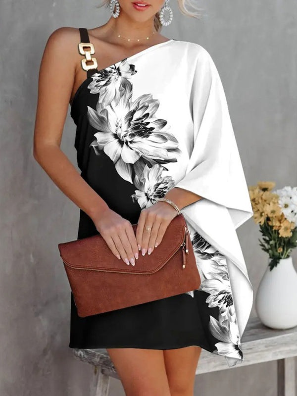 Damenmode bedrucktes, sexy trägerloses Kleid mit diagonalem Ausschnitt 