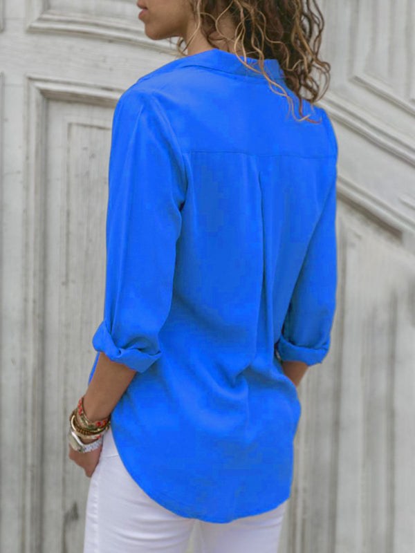 Chemisier chic à col revers et motif ton sur ton en polyester pour femme 