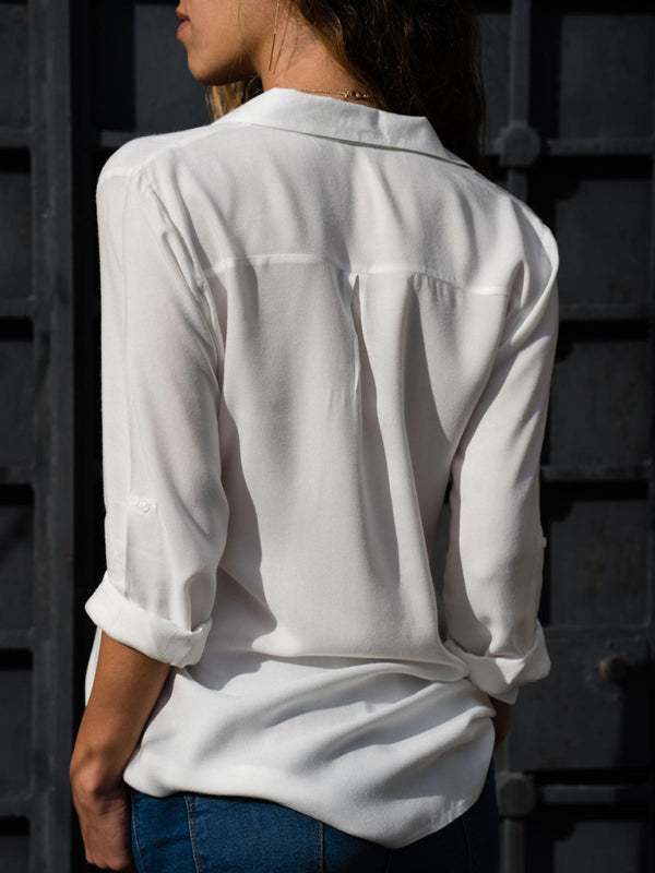 Chemisier chic à col revers et motif ton sur ton en polyester pour femme 