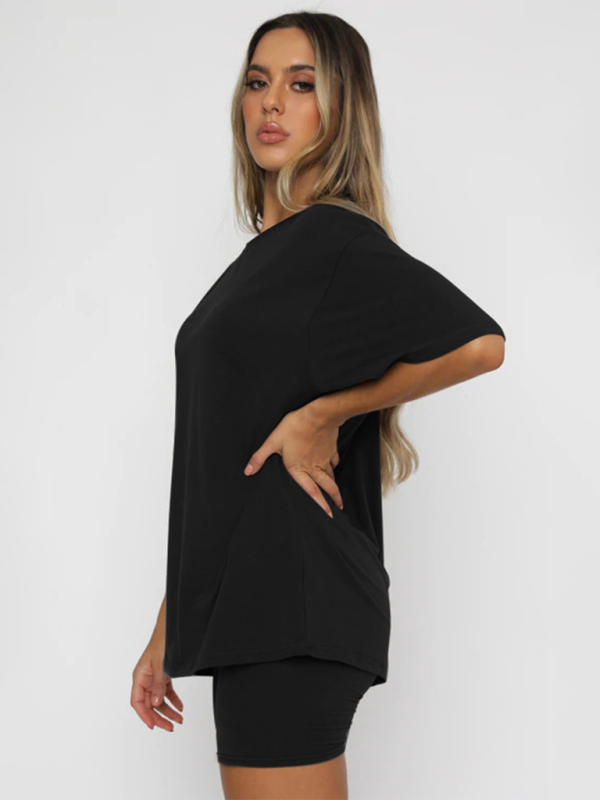 Ensembles deux pièces décontractés pour femmes, manches courtes et short, couleur unie 
