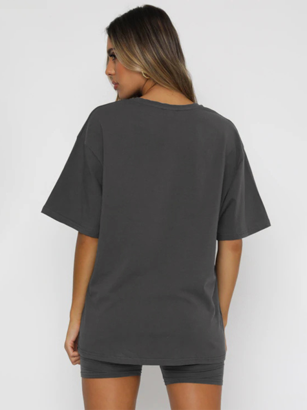 Ensembles deux pièces décontractés pour femmes, manches courtes et short, couleur unie 
