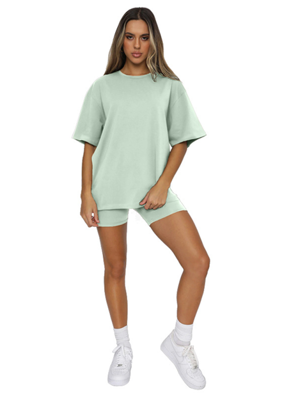 Ensembles deux pièces décontractés pour femmes, manches courtes et short, couleur unie 
