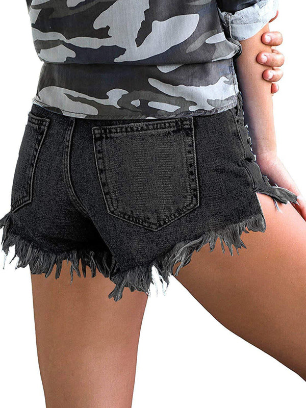 Lässige Damen-Jeansshorts mit Quasten und hohem Bund 