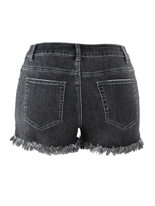 Lässige Damen-Jeansshorts mit Quasten und hohem Bund 