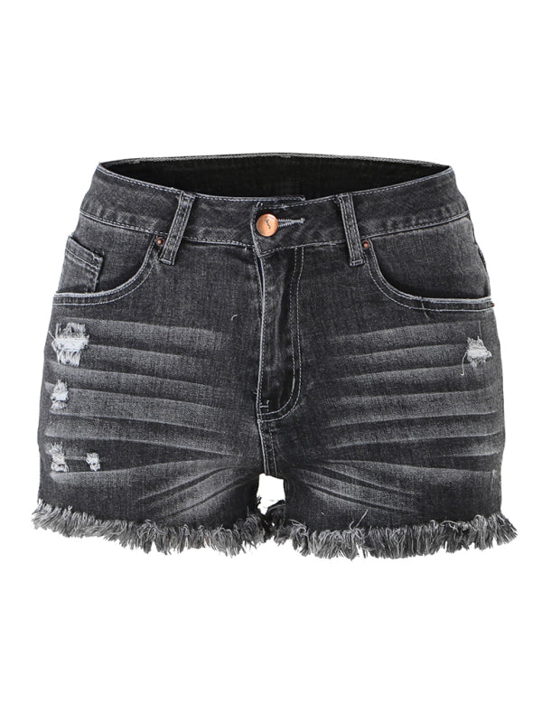 Lässige Damen-Jeansshorts mit Quasten und hohem Bund 