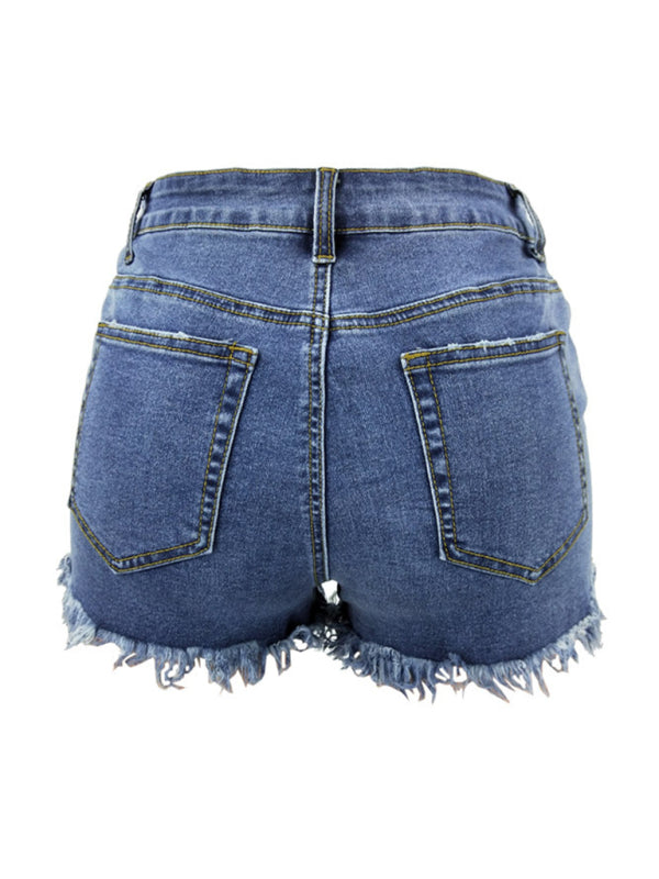 Lässige Damen-Jeansshorts mit Quasten und hohem Bund 