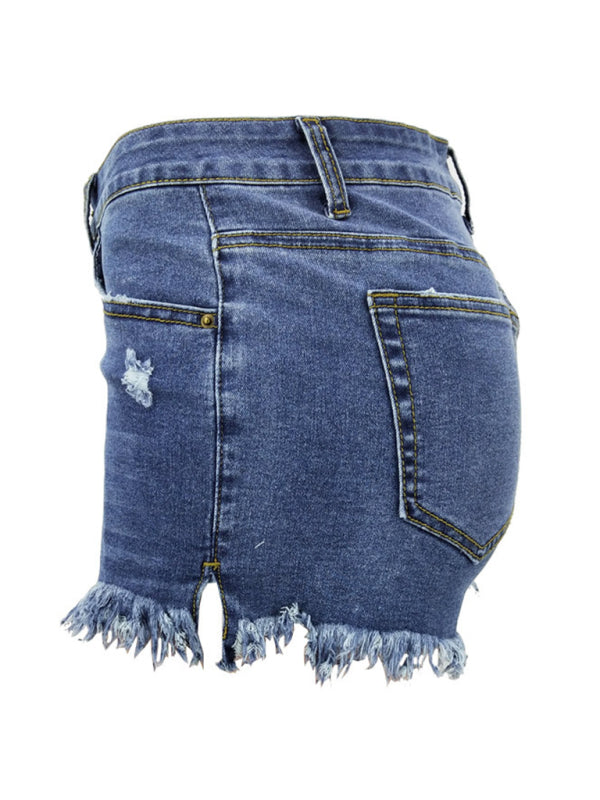 Lässige Damen-Jeansshorts mit Quasten und hohem Bund 