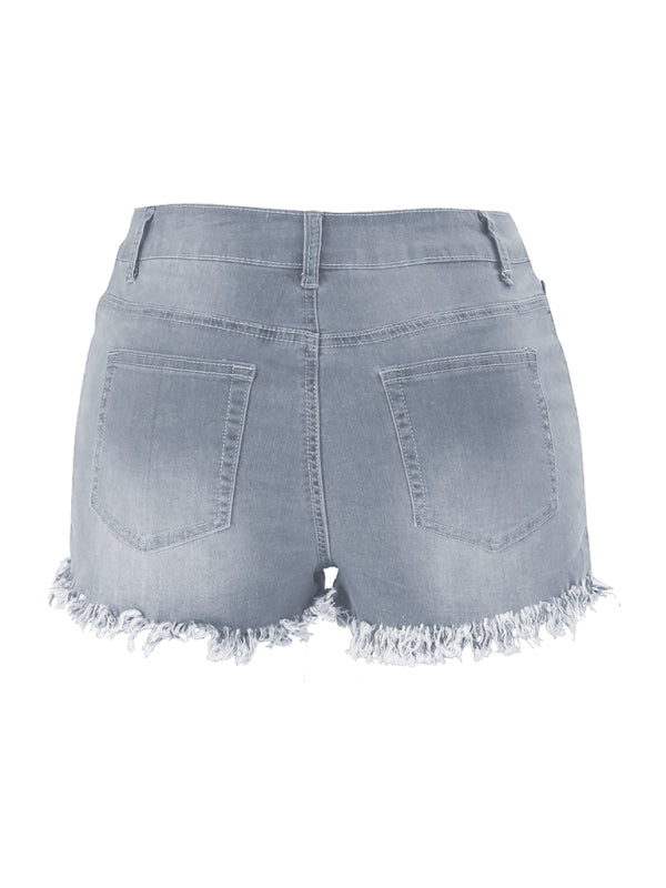 Lässige Damen-Jeansshorts mit Quasten und hohem Bund 