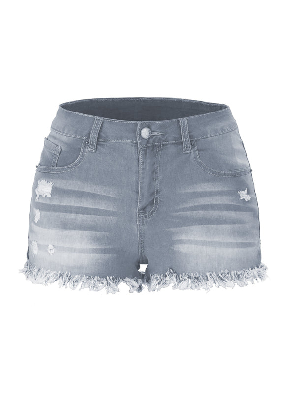 Lässige Damen-Jeansshorts mit Quasten und hohem Bund 