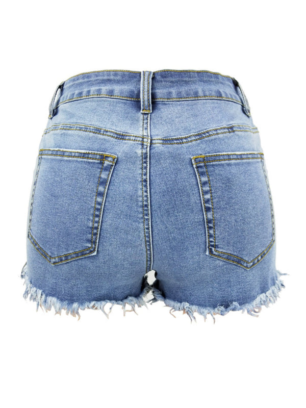 Lässige Damen-Jeansshorts mit Quasten und hohem Bund 