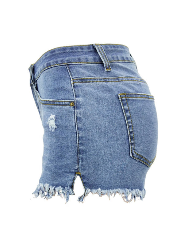 Lässige Damen-Jeansshorts mit Quasten und hohem Bund 