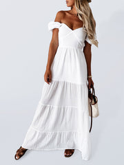 Robe taille haute unie à manches courtes, épaules dénudées, dos nu et bretelles fines, style moderne 